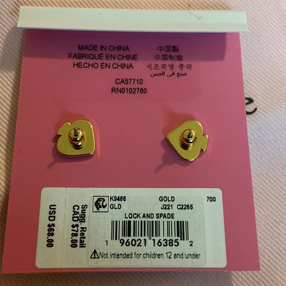 Kate Spade Lock w/ spade & pave crystal earrings NWT - Picture 2 of 3